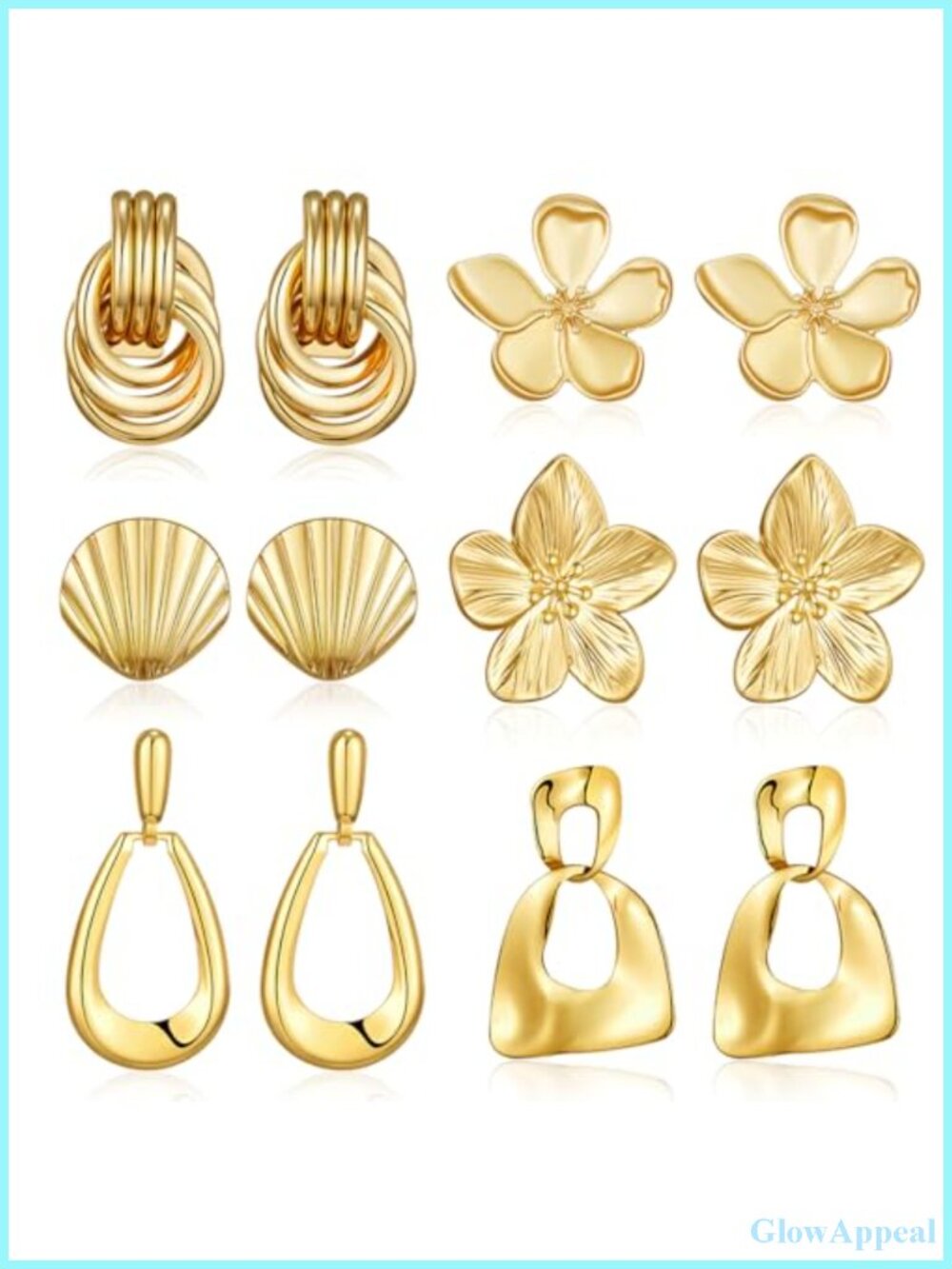 6 Pairs Gold Plated Dangle Earrings Set Hypoallergenic Statement Jewelry
